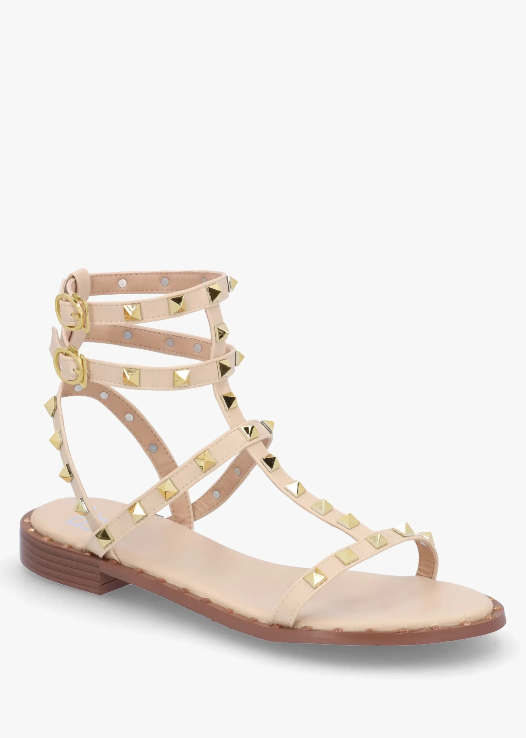 Cuboid Beige Studded Gladiator Sandals