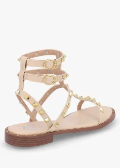 Cuboid Beige Studded Gladiator Sandals