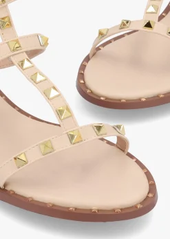 Cuboid Beige Studded Gladiator Sandals
