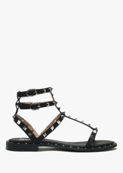 Cuboid Black Studded Gladiator Sandals