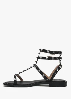 Cuboid Black Studded Gladiator Sandals