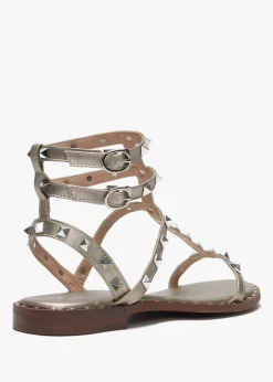 Cuboid Gold Studded Gladiator Sandals