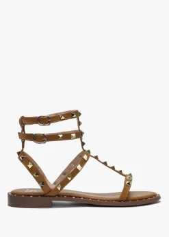 Cuboid Tan Studded Gladiator Sandals