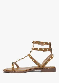 Cuboid Tan Studded Gladiator Sandals