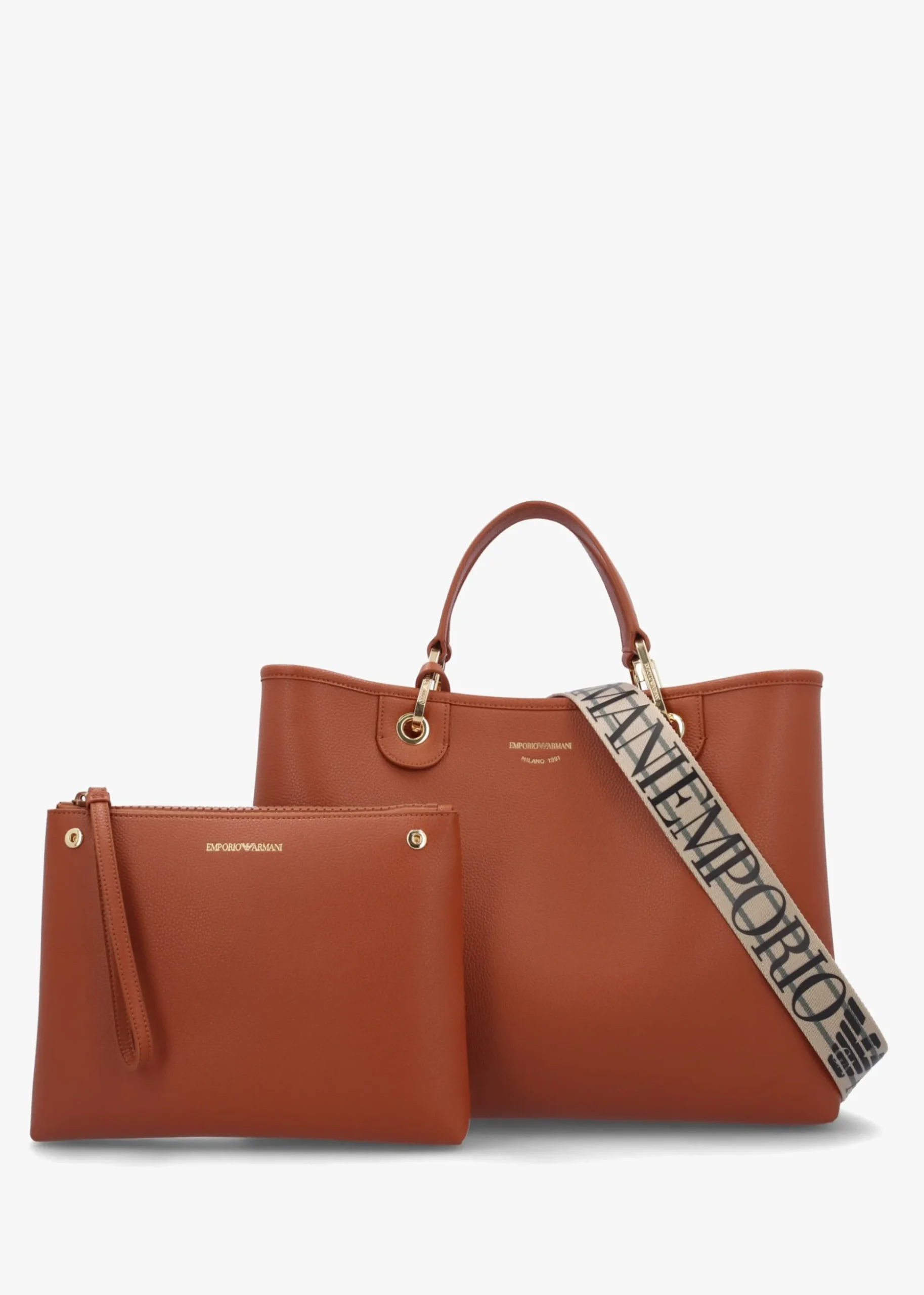 Cuoio Rosso Pebbled Shopper With Pouch