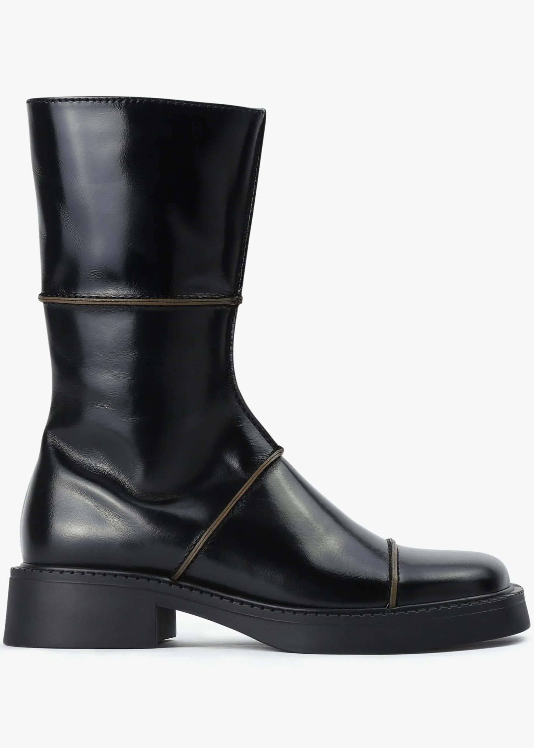 Dahlia Black Leather Square Toe Calf Boots