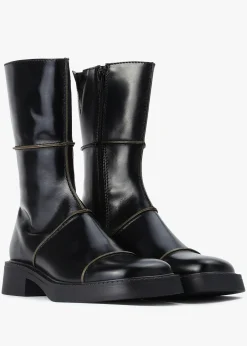 Dahlia Black Leather Square Toe Calf Boots