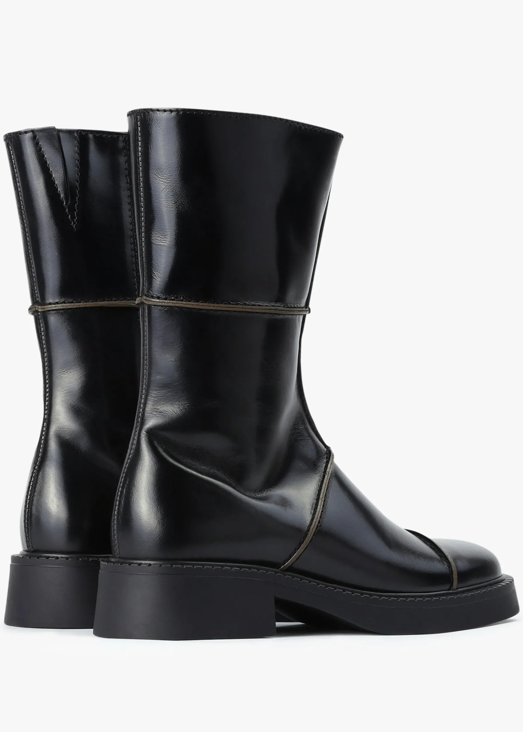 Dahlia Black Leather Square Toe Calf Boots