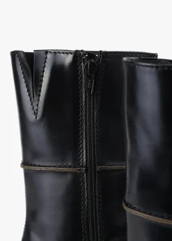 Dahlia Black Leather Square Toe Calf Boots