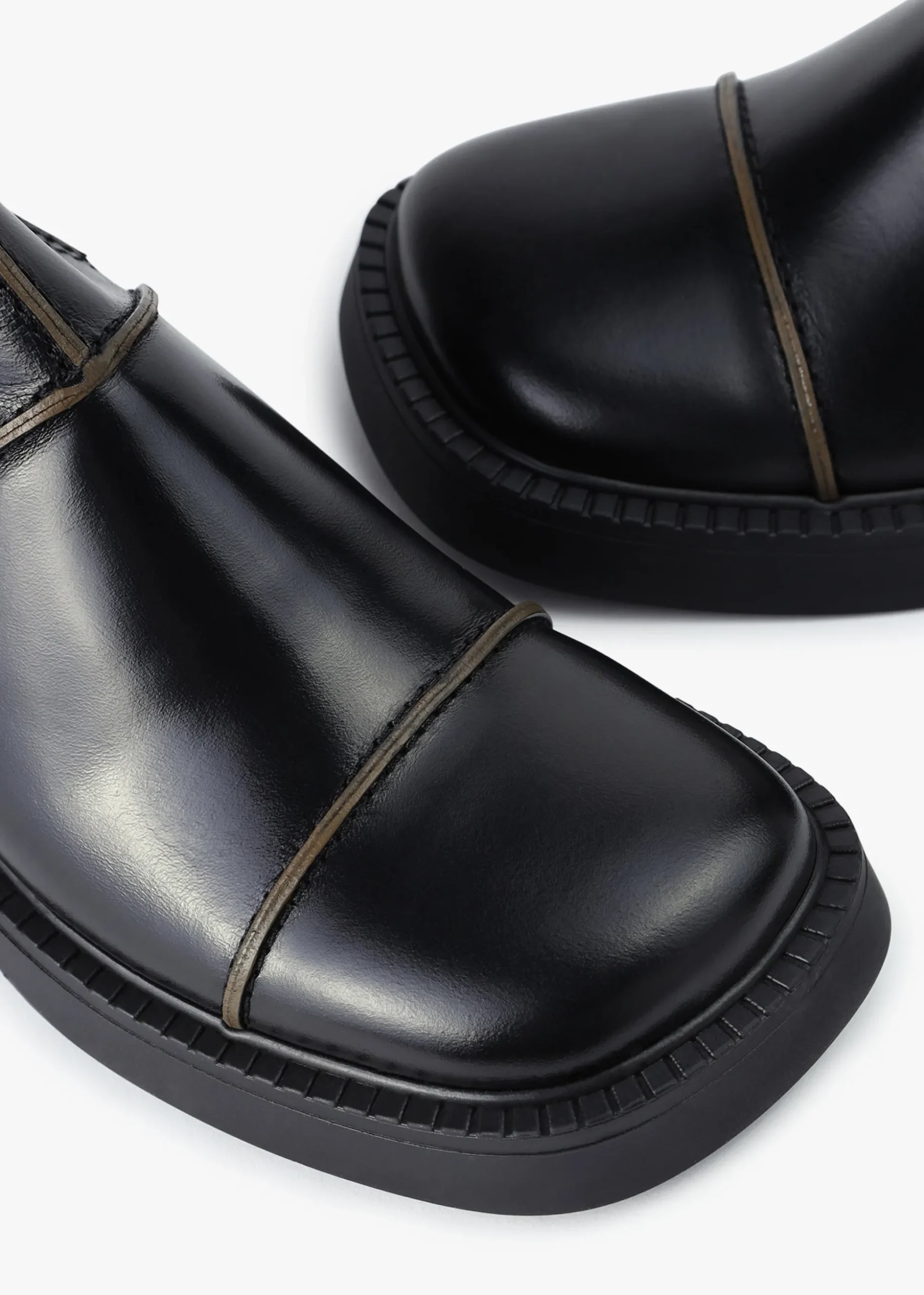 Dahlia Black Leather Square Toe Calf Boots