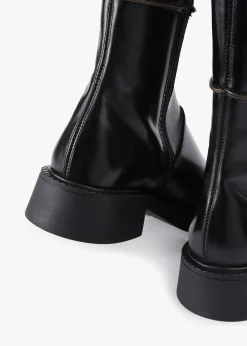 Dahlia Black Leather Square Toe Calf Boots