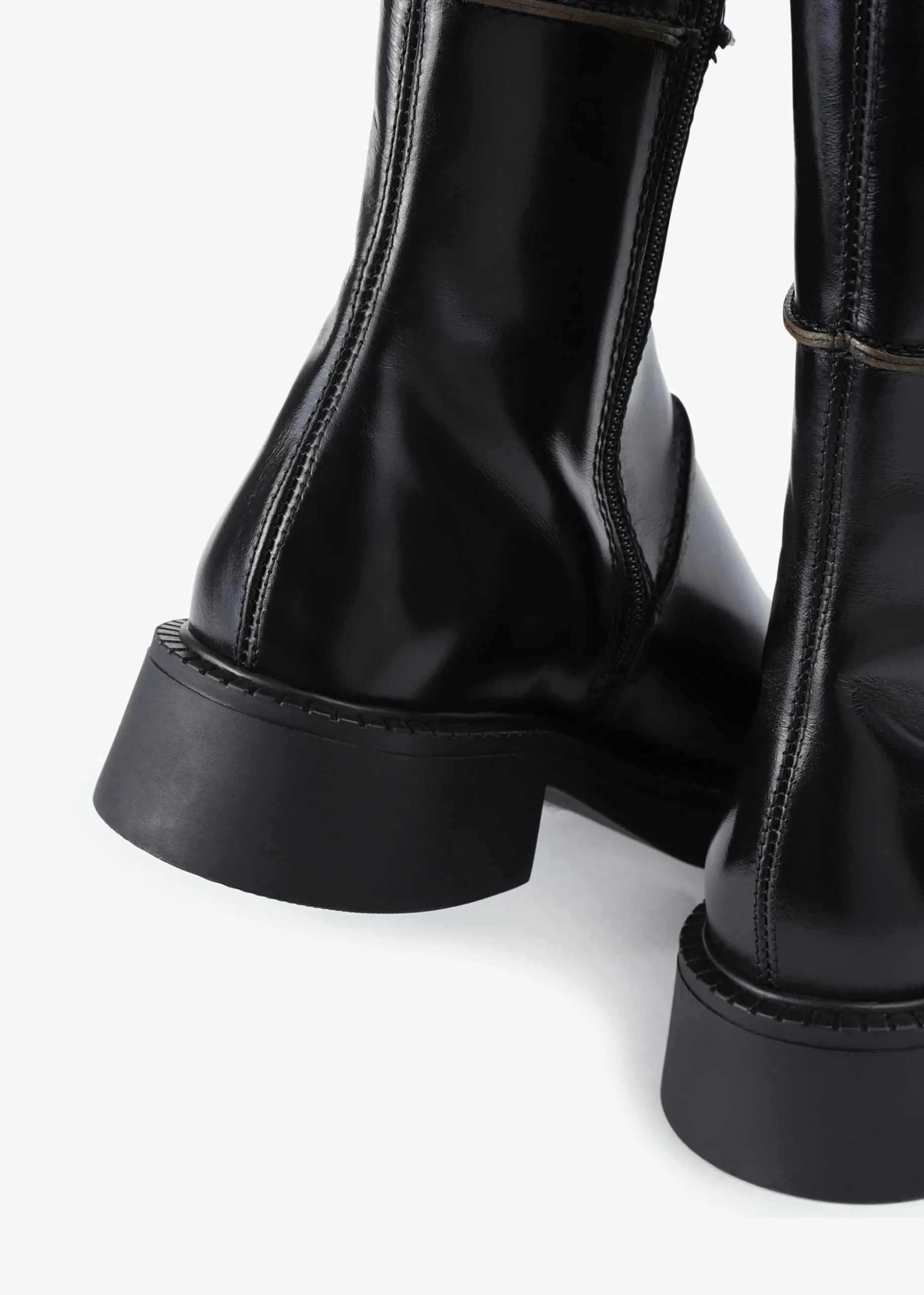 Dahlia Black Leather Square Toe Calf Boots