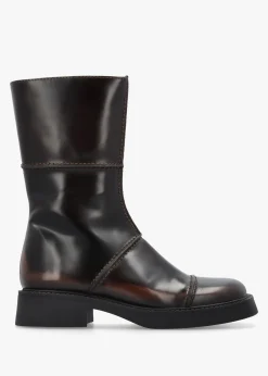 Dahlia Dark Brown Leather Square Toe Calf Boots