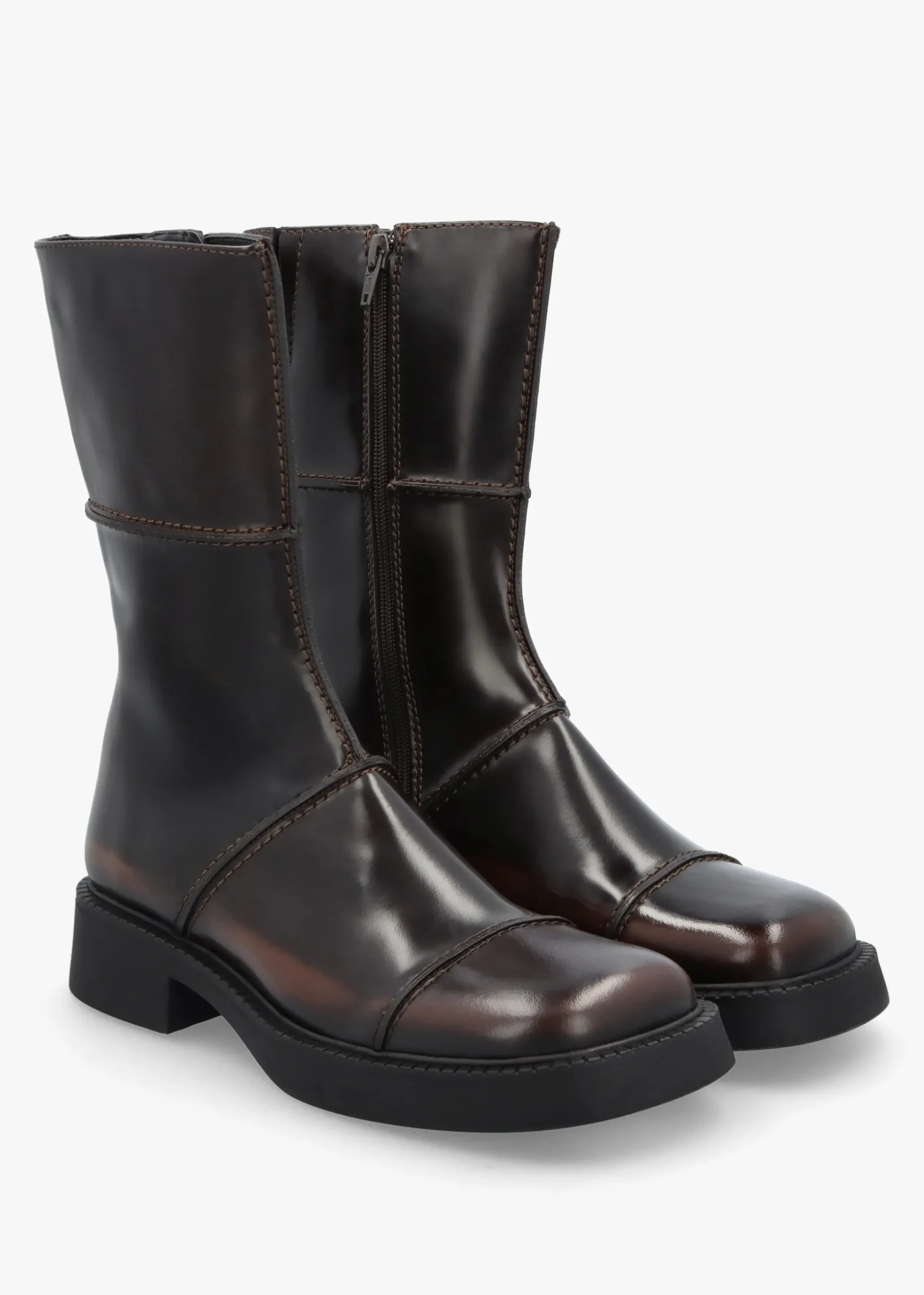 Dahlia Dark Brown Leather Square Toe Calf Boots