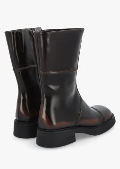 Dahlia Dark Brown Leather Square Toe Calf Boots