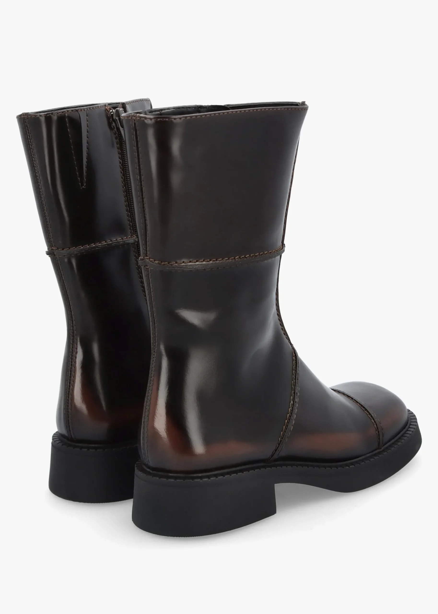 Dahlia Dark Brown Leather Square Toe Calf Boots