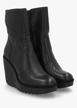 Dally Black Full Grain Leather High Wedge Ankle Boots