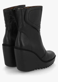 Dally Black Full Grain Leather High Wedge Ankle Boots