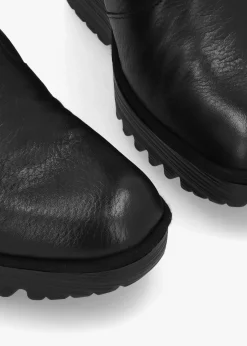 Dally Black Full Grain Leather High Wedge Ankle Boots