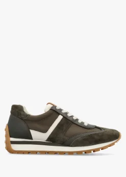 Dani Colour Block Dark Olive Suede Trainers