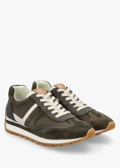 Dani Colour Block Dark Olive Suede Trainers