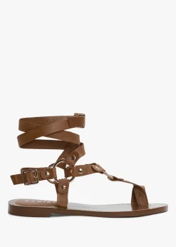 Daniel Sophie Tan Leather Ankle Tie Sandals