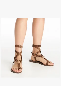 Daniel Sophie Tan Leather Ankle Tie Sandals