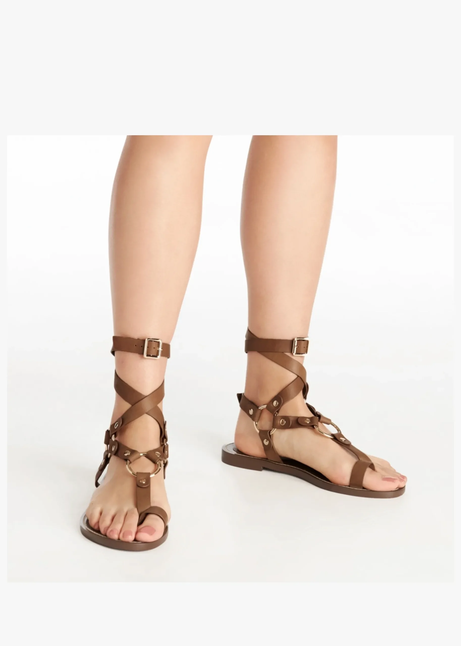 Daniel Sophie Tan Leather Ankle Tie Sandals