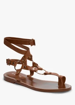 Daniel Sophie Tan Leather Ankle Tie Sandals
