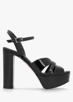Darcey Black Patent Leather Platform Heeled Sandals