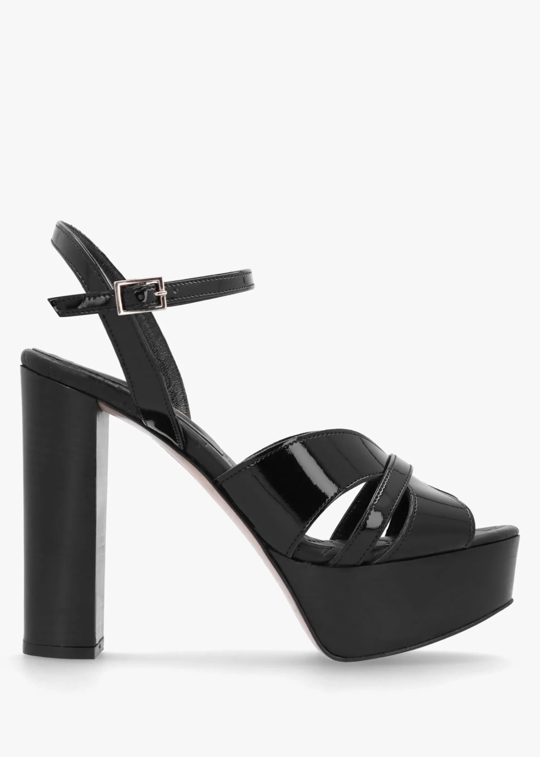 Darcey Black Patent Leather Platform Heeled Sandals