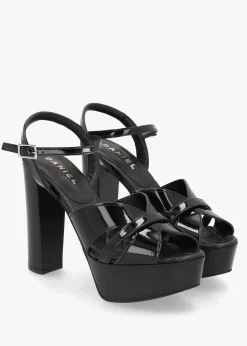 Darcey Black Patent Leather Platform Heeled Sandals