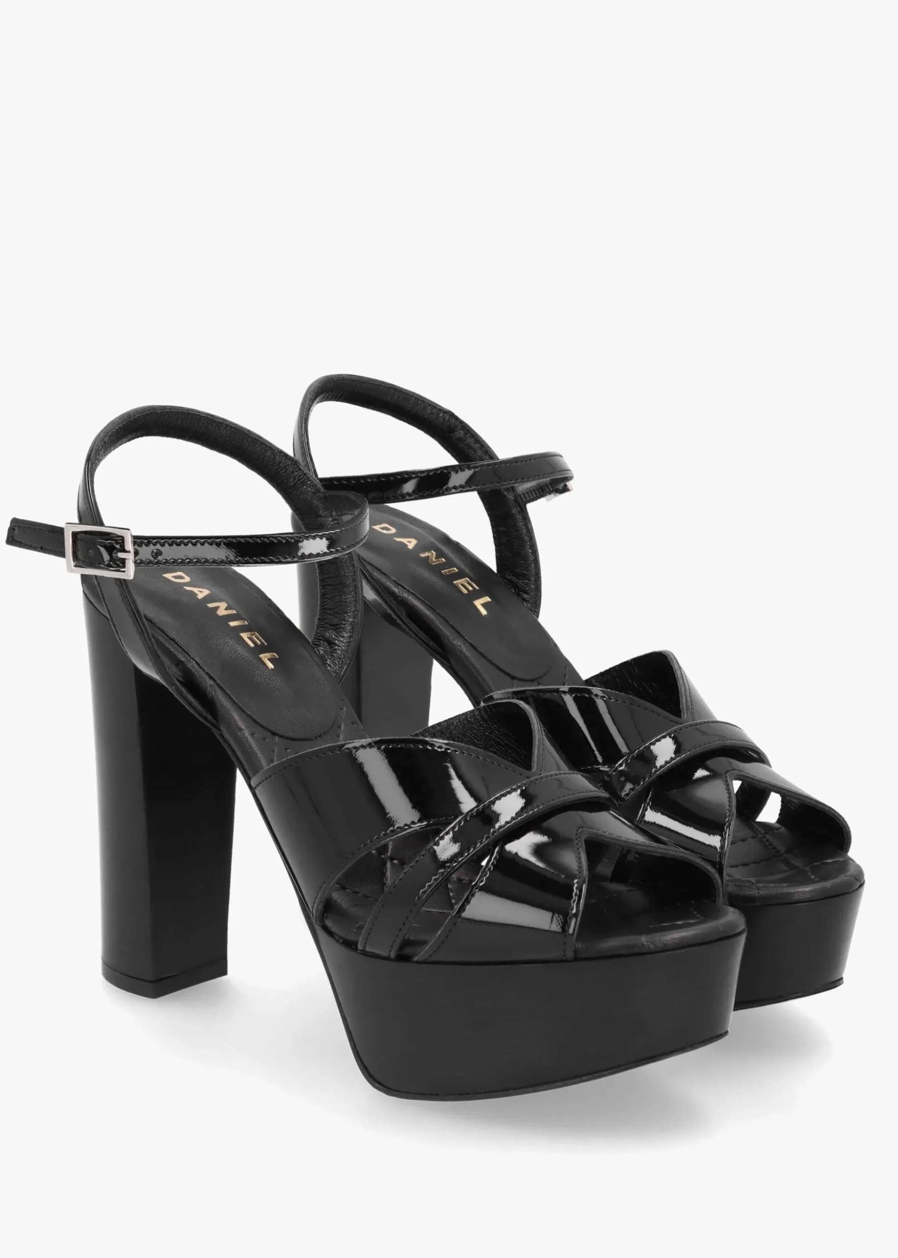 Darcey Black Patent Leather Platform Heeled Sandals