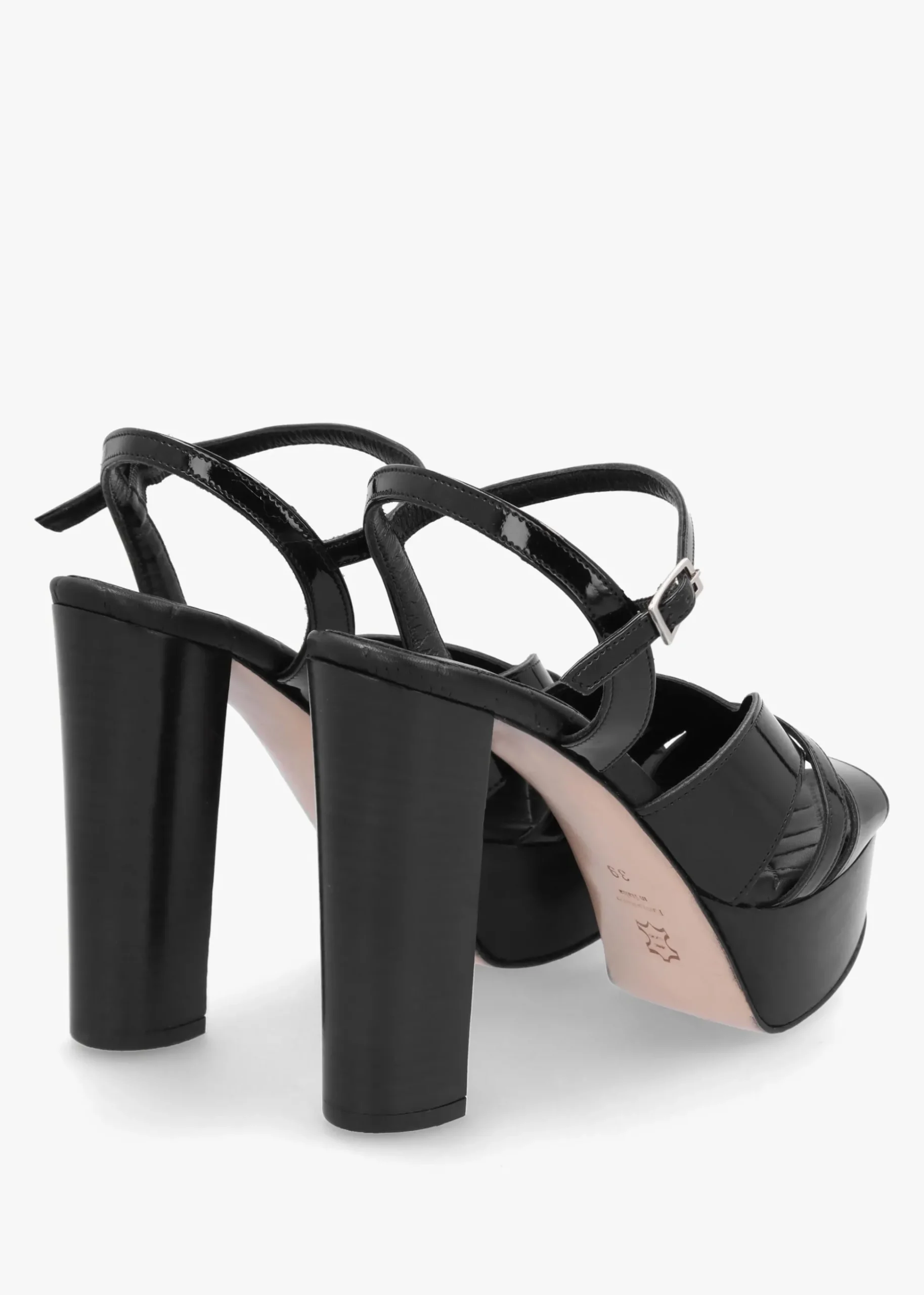 Darcey Black Patent Leather Platform Heeled Sandals
