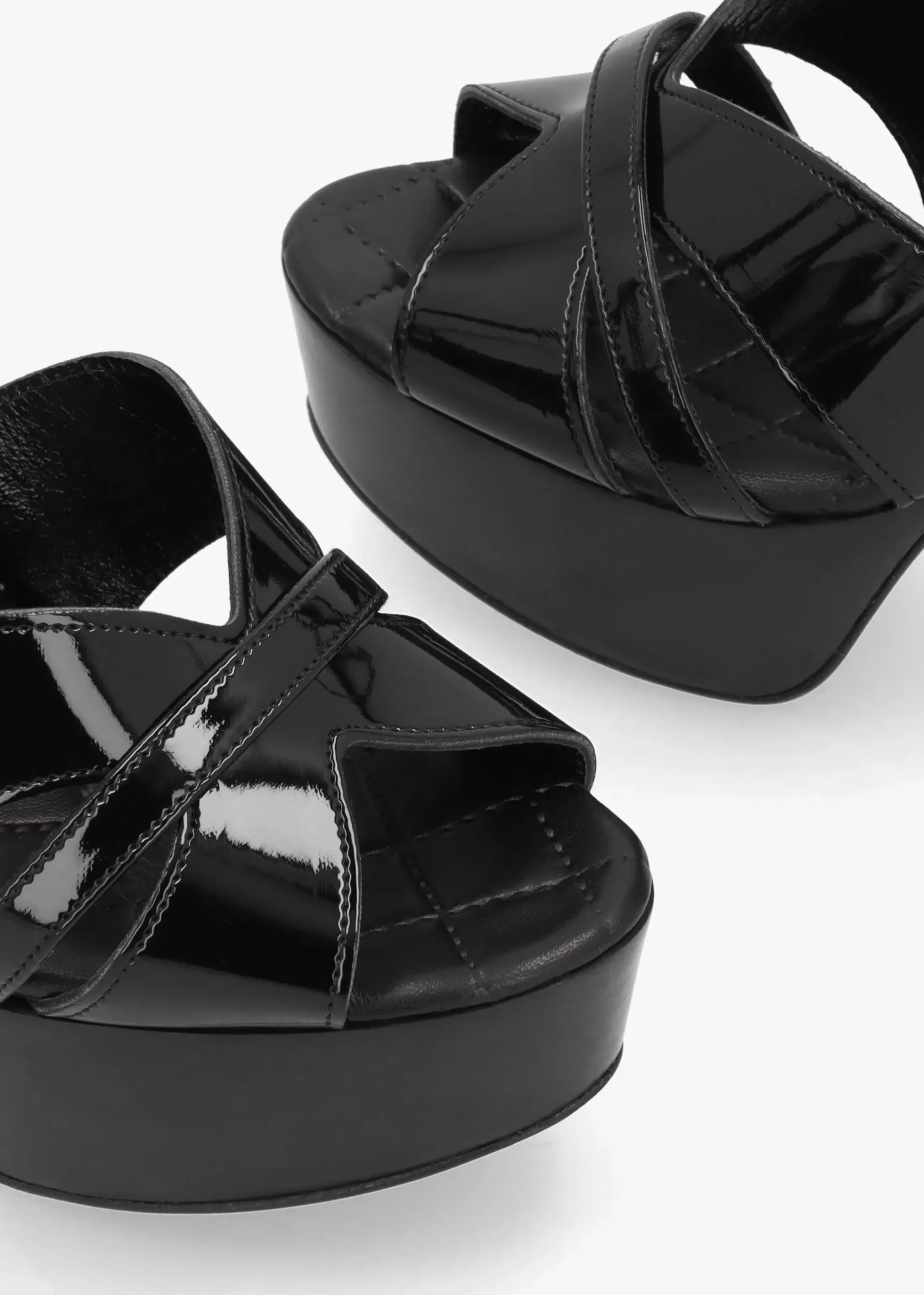 Darcey Black Patent Leather Platform Heeled Sandals