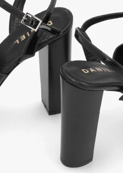 Darcey Black Patent Leather Platform Heeled Sandals