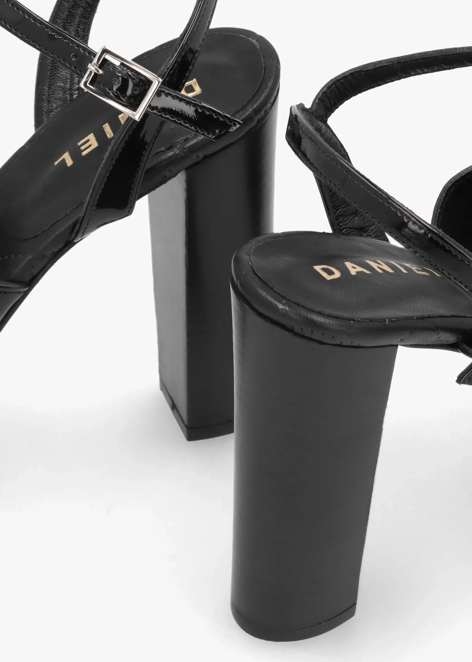 Darcey Black Patent Leather Platform Heeled Sandals