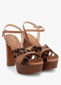 Darcey Leopard Calf Hair Platform Heeled Sandals