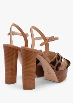 Darcey Leopard Calf Hair Platform Heeled Sandals