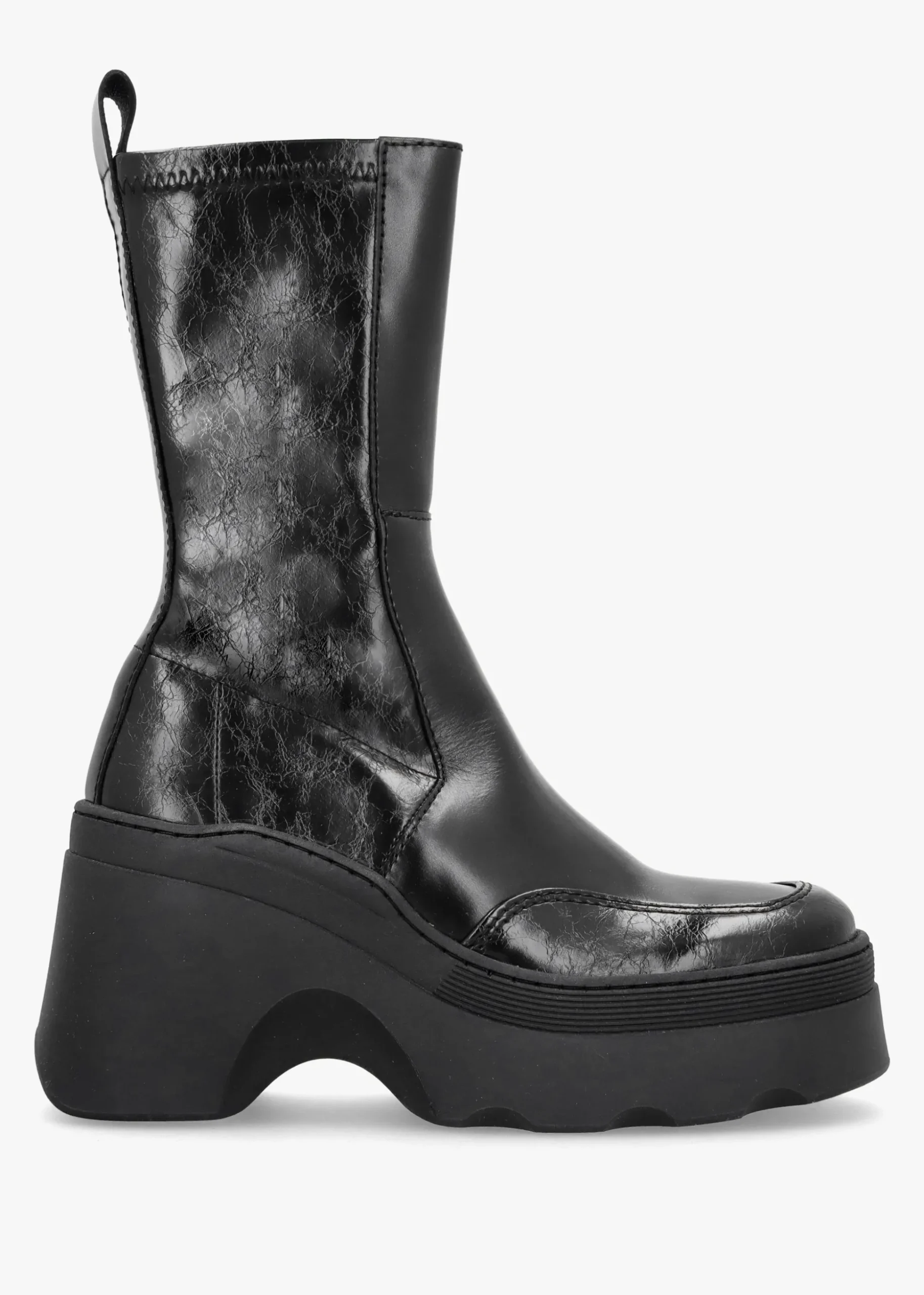 Deandra Black Leather Chunky Calf Boots