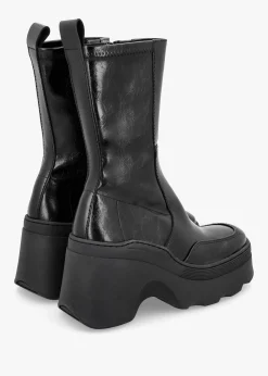 Deandra Black Leather Chunky Calf Boots