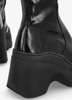 Deandra Black Leather Chunky Calf Boots
