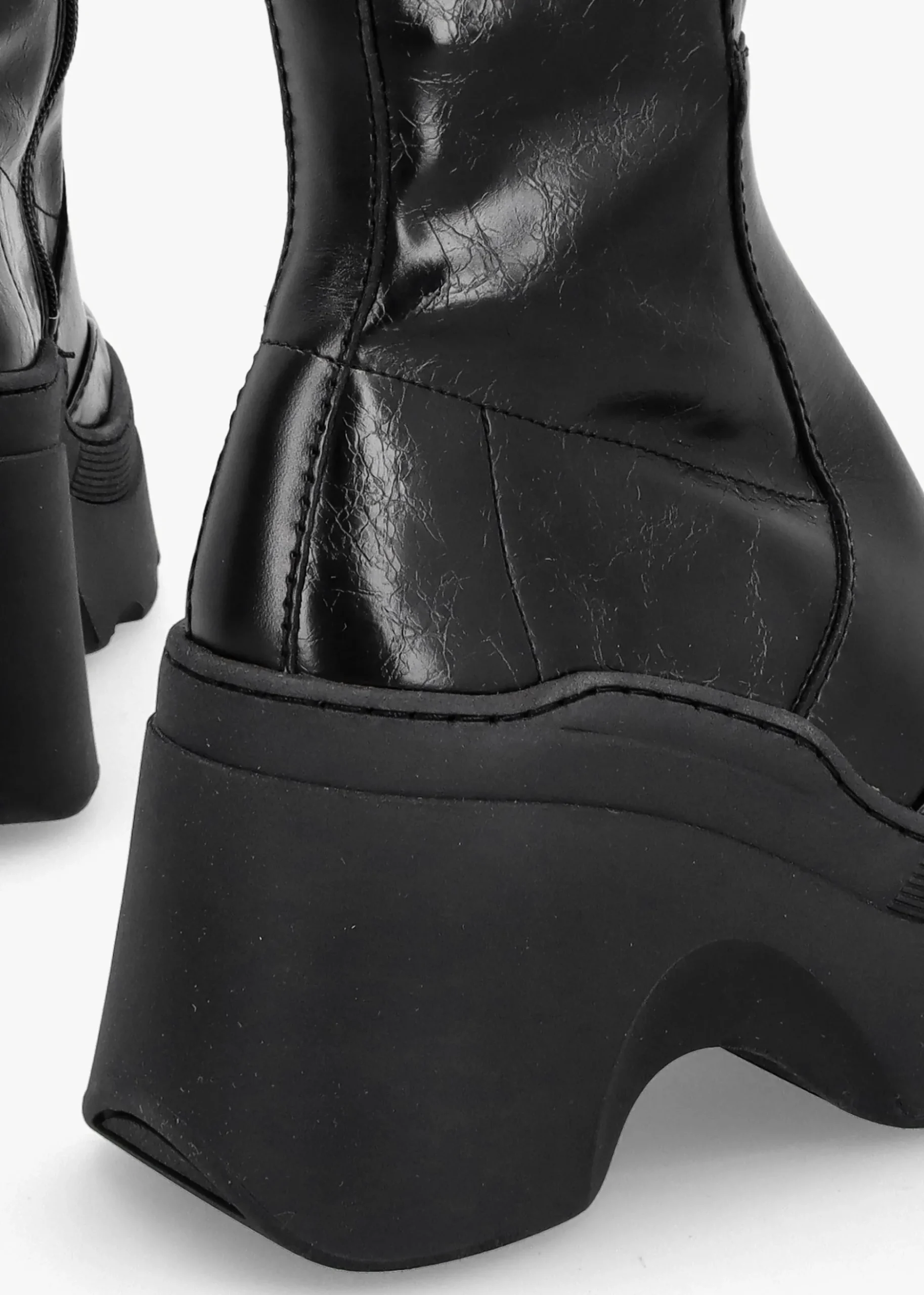 Deandra Black Leather Chunky Calf Boots