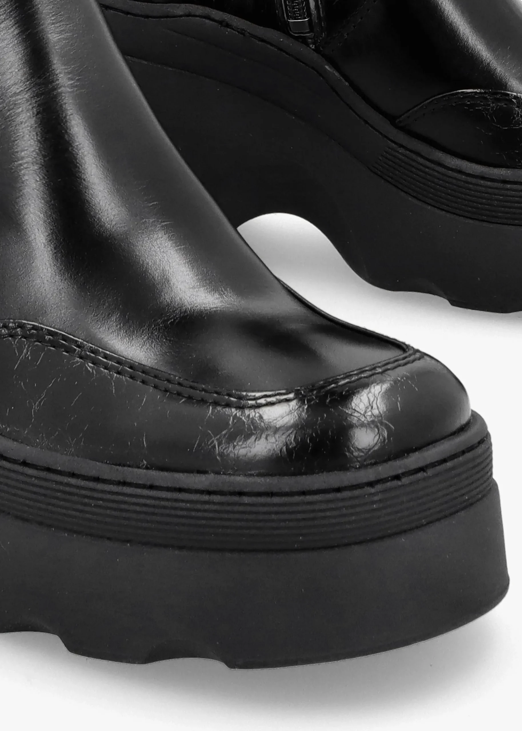 Deandra Black Leather Chunky Calf Boots