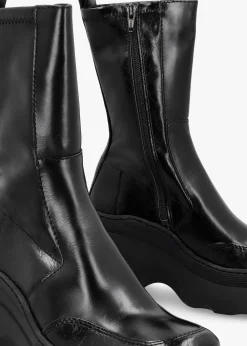 Deandra Black Leather Chunky Calf Boots
