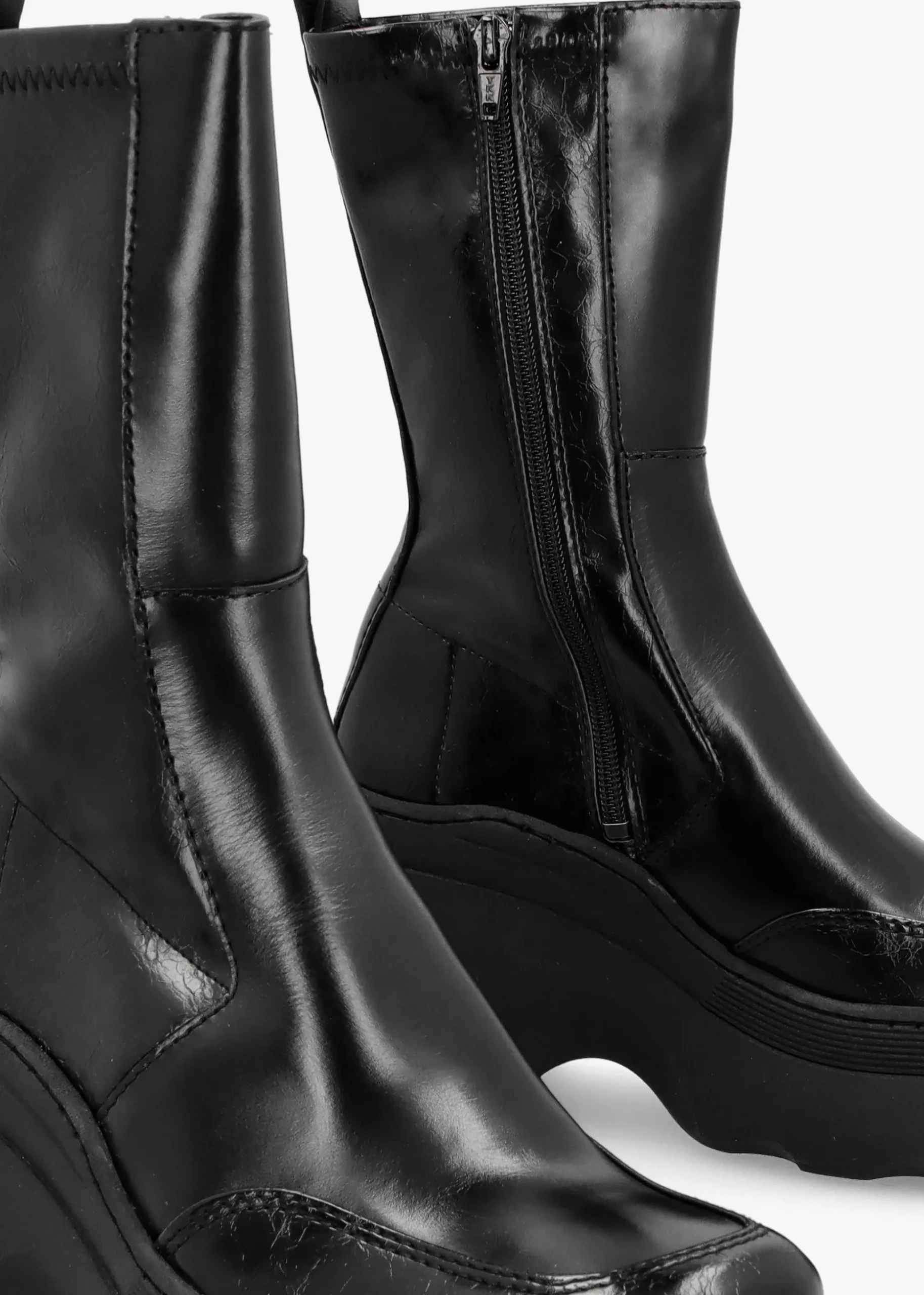 Deandra Black Leather Chunky Calf Boots