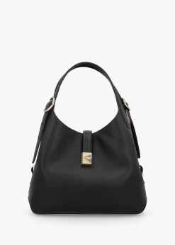 Deco Black Leather Cross-Body Tote Bag