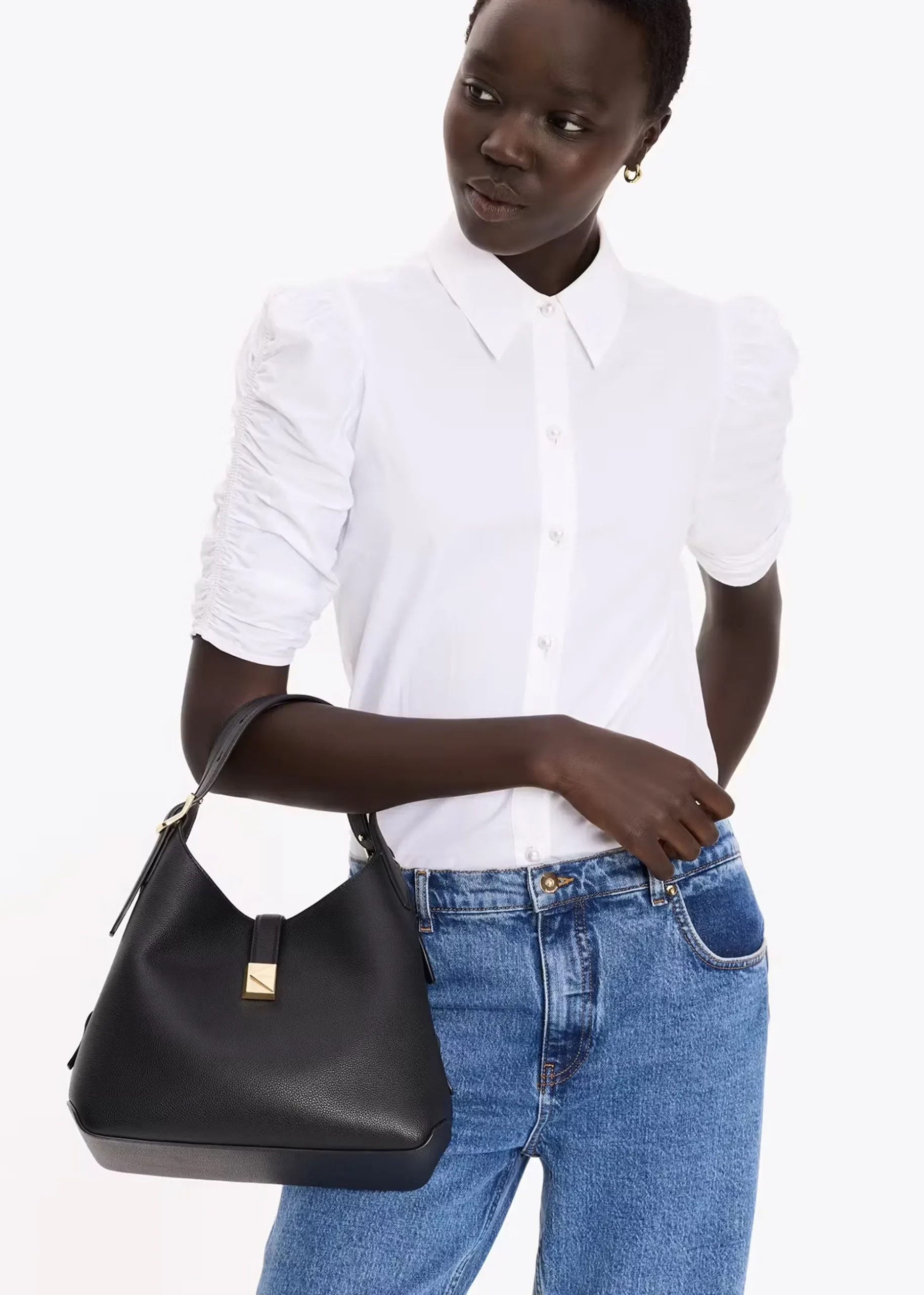 Deco Black Leather Cross-Body Tote Bag