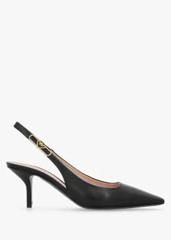 Decollete Black Leather Sling Back Heels