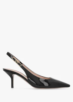 Decollete Black Patent Leather Sling Back Heels